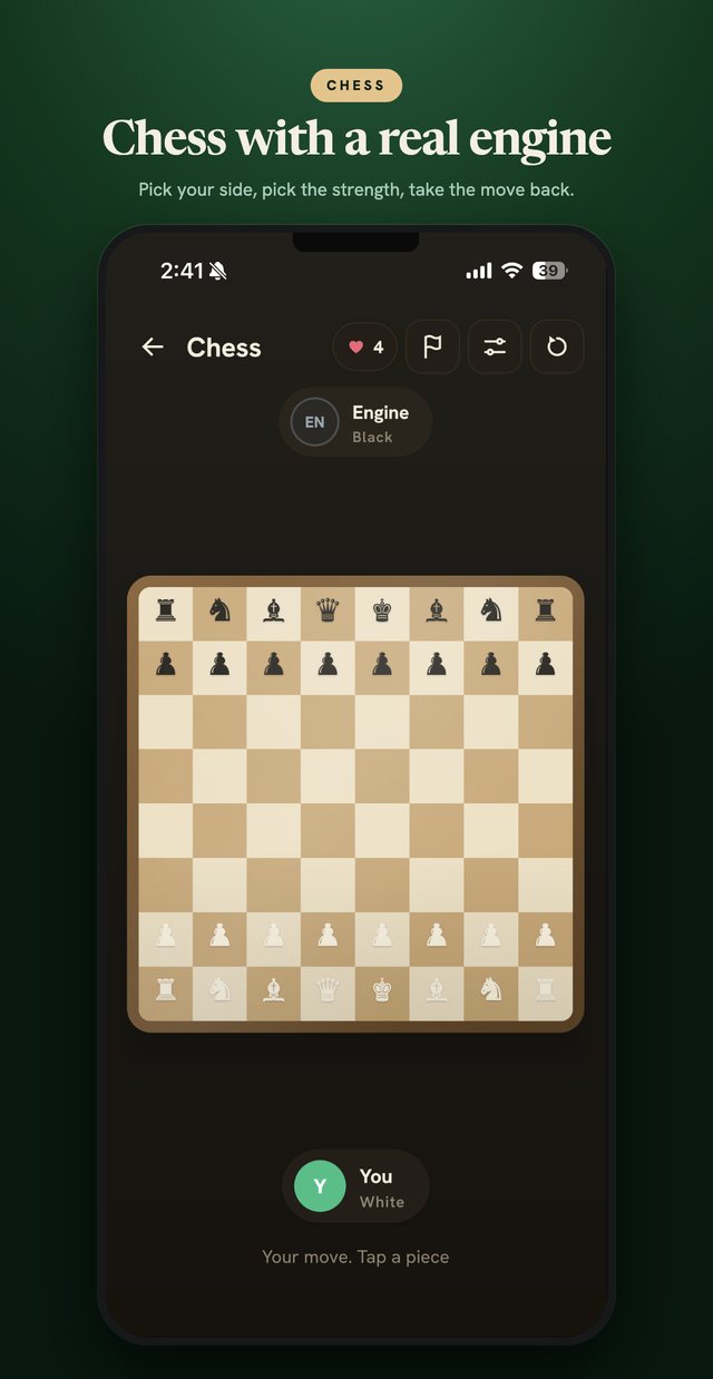 Chess — a full game in progress against the engine.