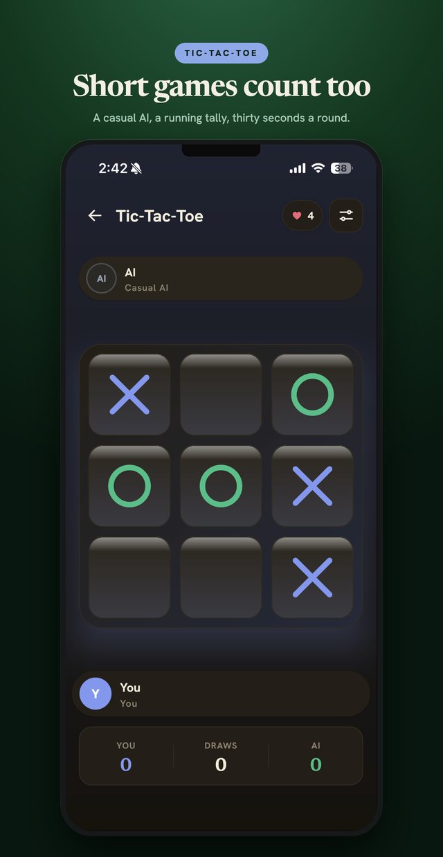 Tic-Tac-Toe — a one-minute round in progress.